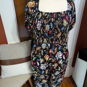 Smocked Floral Jumpsuit with Tie Back